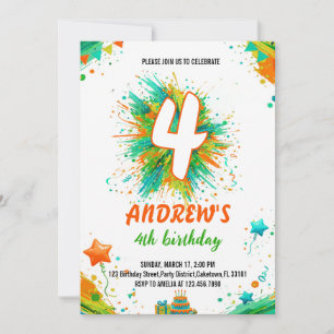 Colourful Splatter Paint Art Boy Birthday Invitation