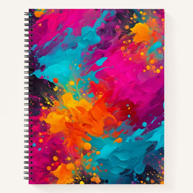 Colourful Splatter Paint Art Spiral Notebook (Front)