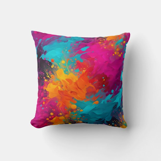 Colourful Splatter Paint Art Square Throw Pillow (Front)