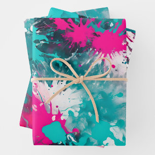 Colourful Splatter Paint Art Wrapping Paper Sheets