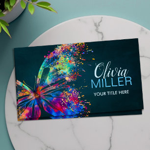 Colourful splatter paint butterfly business card