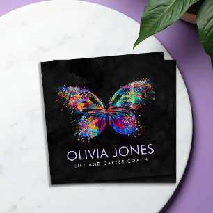 Colourful splatter paint butterfly square business card
