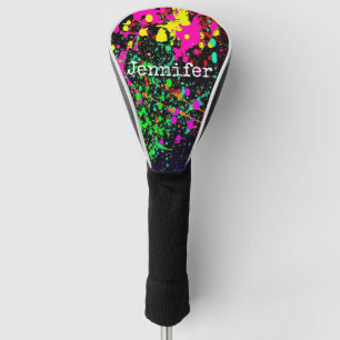 Colourful Splatter Paint Custom Name Golf Head Cover