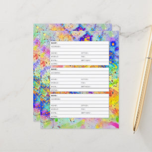 Colourful splatters address book page