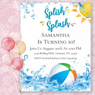 Colourful Splish Splash Birthday Pool Party Invitation