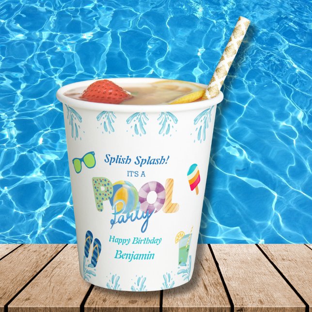 Colourful Splish Splash Boys Birthday Pool Party  Paper Cups (Creator Uploaded)