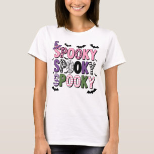 Colourful Spooky Halloween  Cute Witch Hat & Bat  T-Shirt