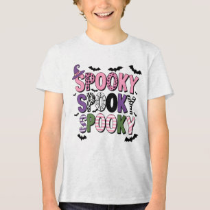 Colourful Spooky Halloween Cute Witch Hat & Bat Tri-Blend Shirt