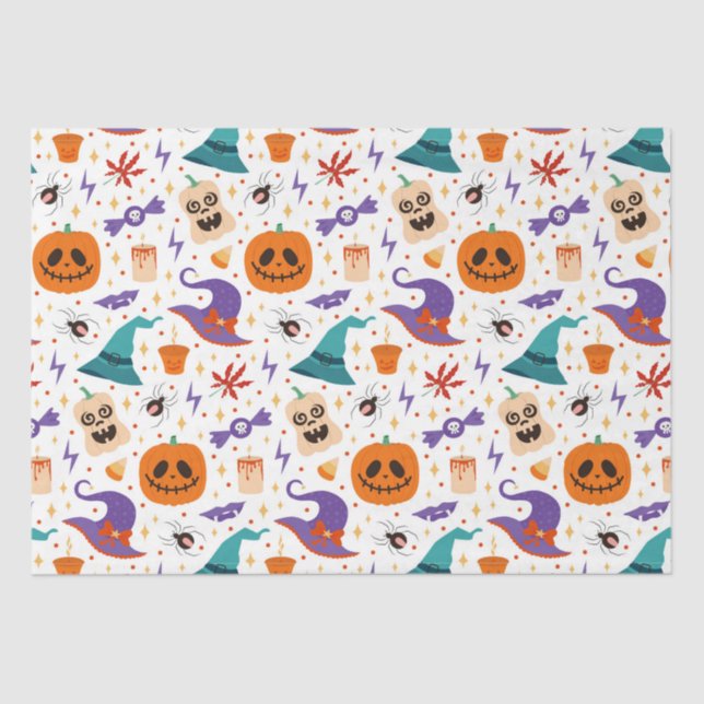 Colourful Spooky Halloween Symbols Pattern Tissue Paper (Front)