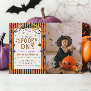 Colourful Spooky One Halloween Birthday Photo Invitation