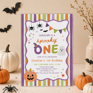 Colourful Spooky One Halloween Ghost 1st Birthday Invitation