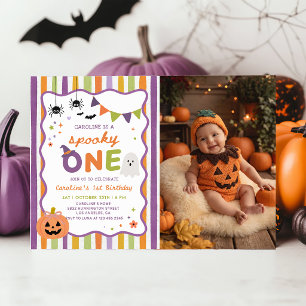 Colourful Spooky One Halloween Ghost Birthday Phot Invitation