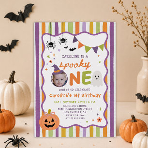Colourful Spooky One Halloween Photo 1st Birthday Invitation