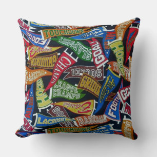 Colourful Sports Fan Pennant Pattern Throw Pillow