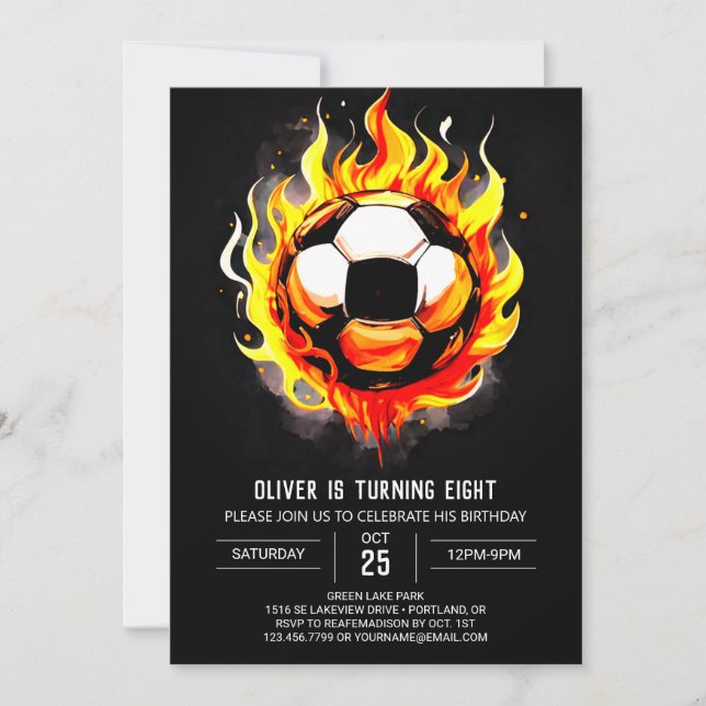 Colourful Sports Printable Soccer Birthday Invitation (Front)