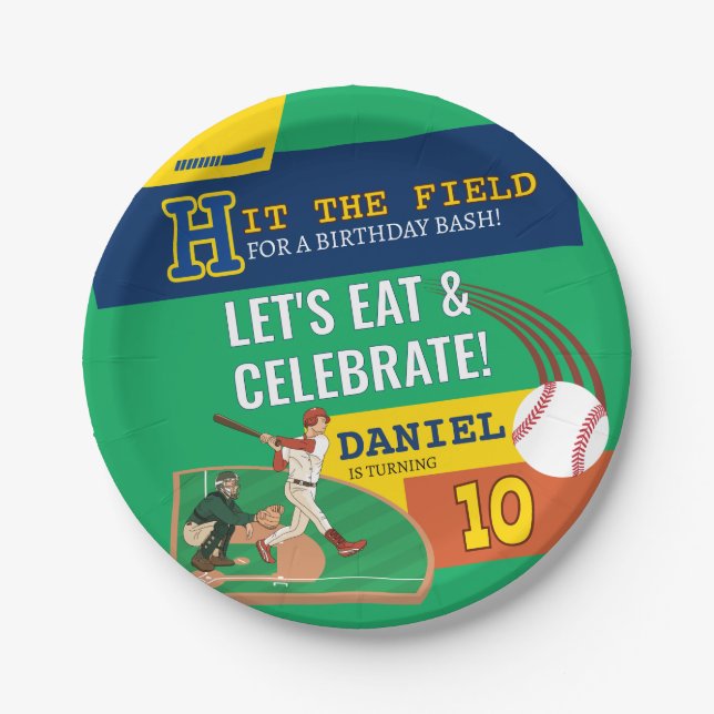 Colourful Sporty Baseball Kids Birthday Celebratio Paper Plate (Front)