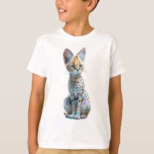 Colourful Spotted Blue Eyed Serval Kitten Kids T-Shirt