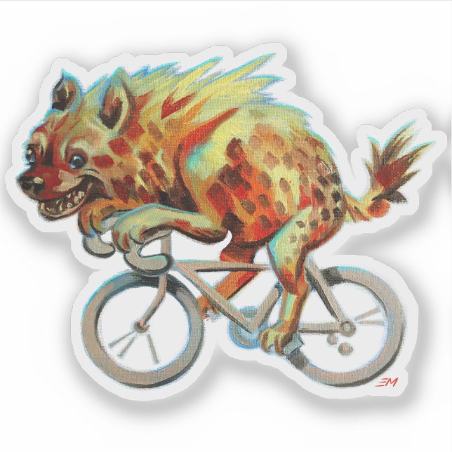Colourful Spotted Hyena Riding A Bicycle (Front)