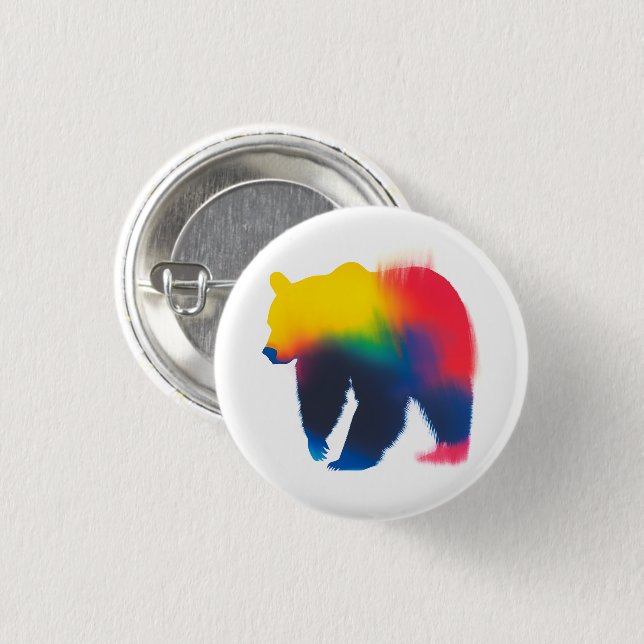 Colourful Spray Paint Bear Silhouette Round Button (Front & Back)