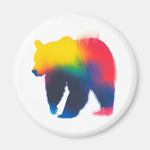 Colourful Spray Paint Bear Silhouette Round Magnet