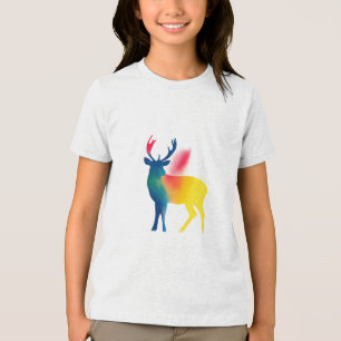 Colourful Spray Paint Deer Silhouette Kids Tri-Blend Shirt