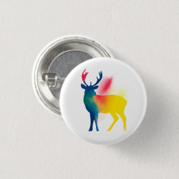 Colourful Spray Paint Deer Silhouette Round Button