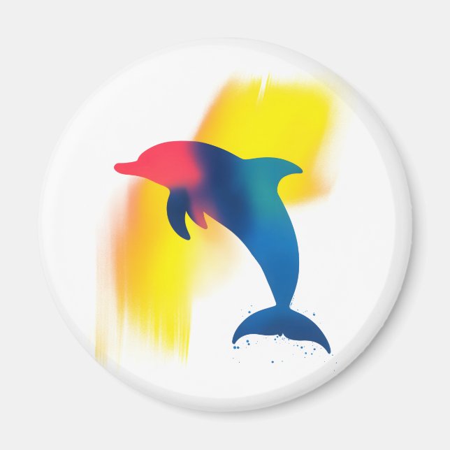 Colourful Spray Paint Dolphin Silhouette Round Magnet (Front)