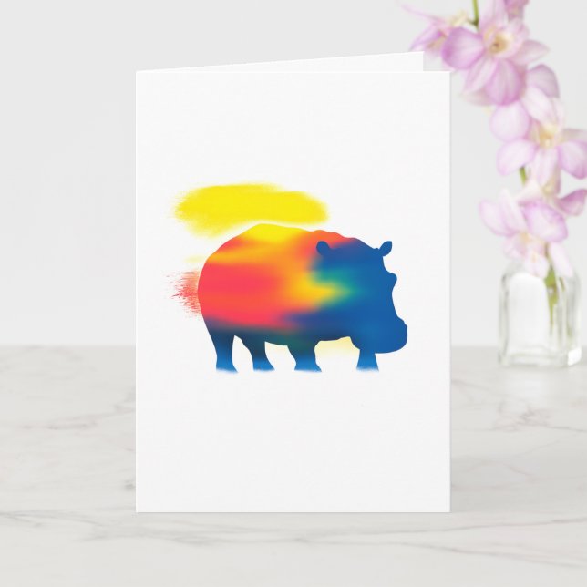 Colourful Spray Paint Hippopotamus Silhouette Card (Orchid)