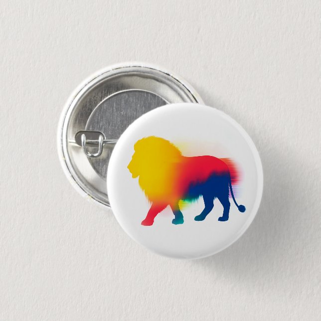 Colourful Spray Paint Lion Silhouette Round Button (Front & Back)
