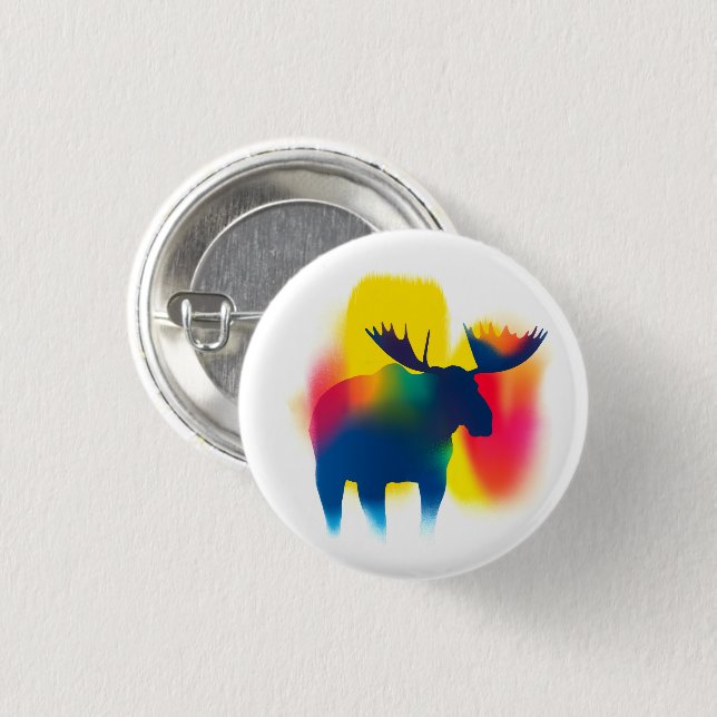 Colourful Spray Paint Moose Silhouette Round Butto 3 Cm Round Badge (Front & Back)