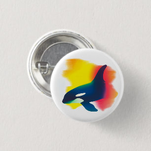 Colourful Spray Paint Orca Silhouette Round Button