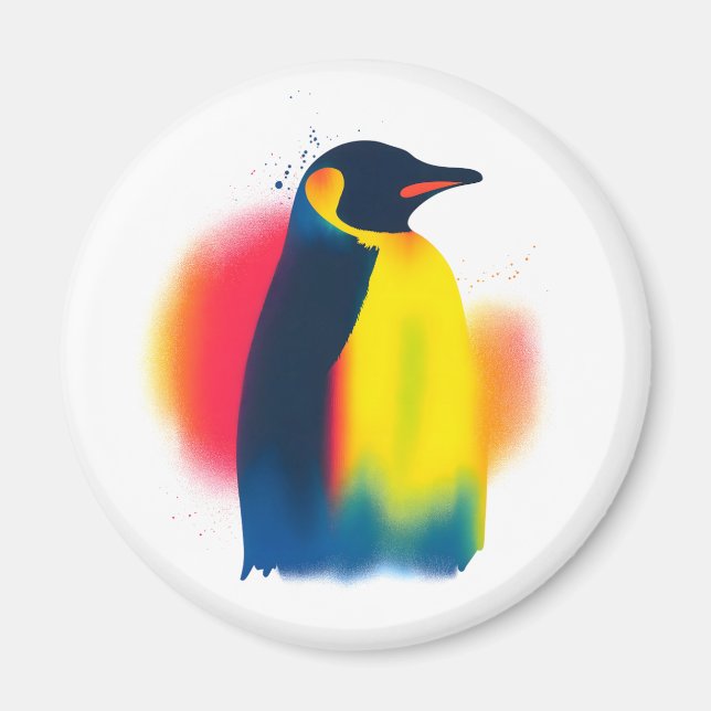 Colourful Spray Paint Penguin Silhouette Round Magnet (Front)