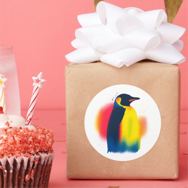 Colourful Spray Paint Penguin Silhouette Stickers (Party)