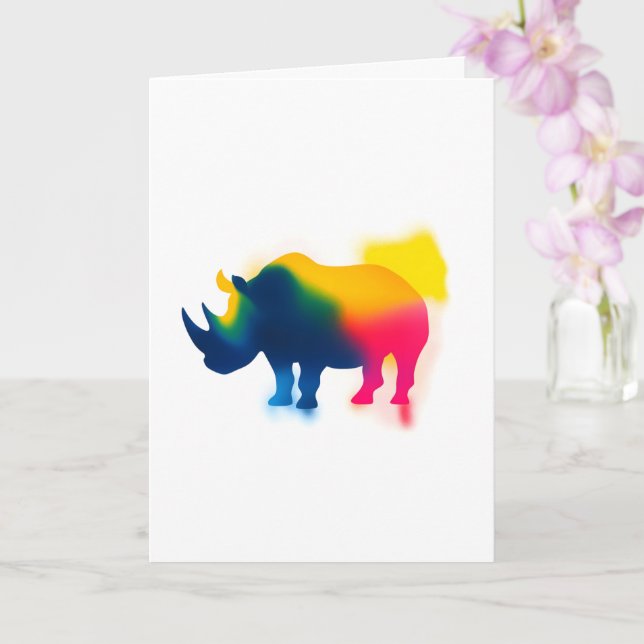 Colourful Spray Paint Rhinoceros Silhouette Card (Orchid)