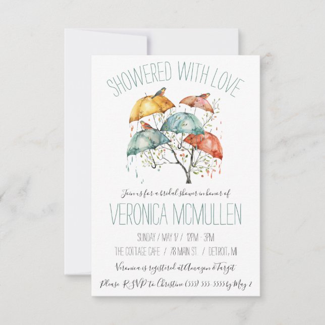 Colourful Spring Birds and Umbrellas Bridal Shower Invitation (Front)