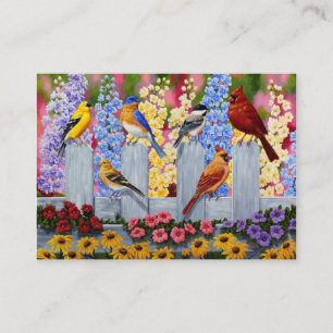 Colourful Spring Birds Garden Party Business Card