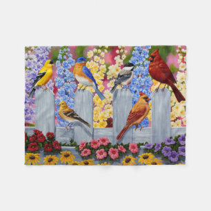 Colourful Spring Birds Garden Party Fleece Blanket