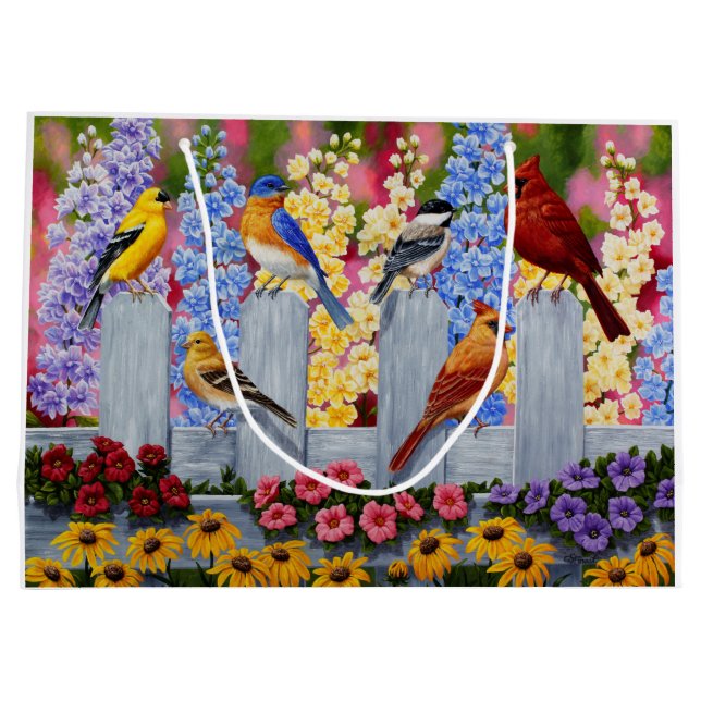 Colourful Spring Birds Garden Party Large Gift Bag (Back)