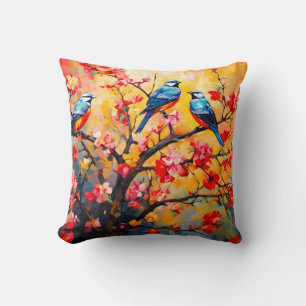 Colourful Spring Birds in Bloom Cushion