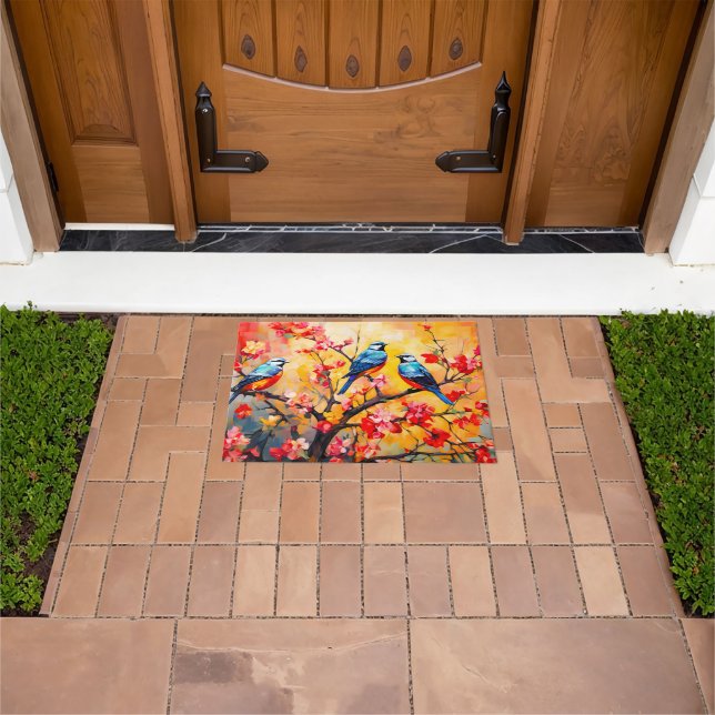 Colourful Spring Birds in Bloom Doormat (Outdoor)