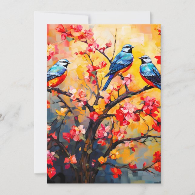 Colourful Spring Birds in Bloom Holiday Card (Front)