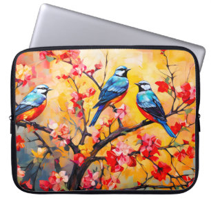 Colourful Spring Birds in Bloom Laptop Sleeve