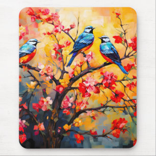 Colourful Spring Birds in Bloom Mouse Mat