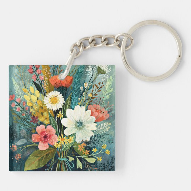 Colourful Spring Bouquet Key Ring (Back)