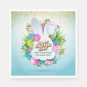 Colourful Spring Bunny Easter Eggs & Flowers Napkin