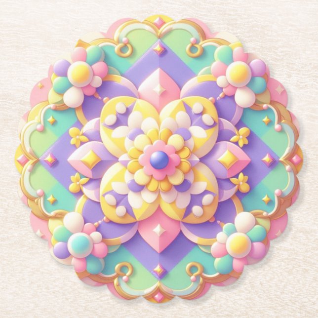 colourful spring/Easter/princess pastel Paper Coaster (Front)