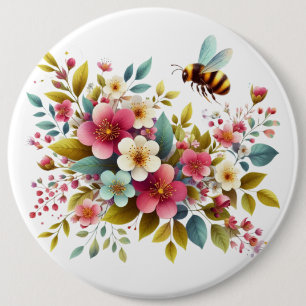 Colourful, Spring/Floral bee 6 Cm Round Badge