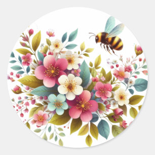 Colourful, Spring/Floral bee Classic Round Sticker