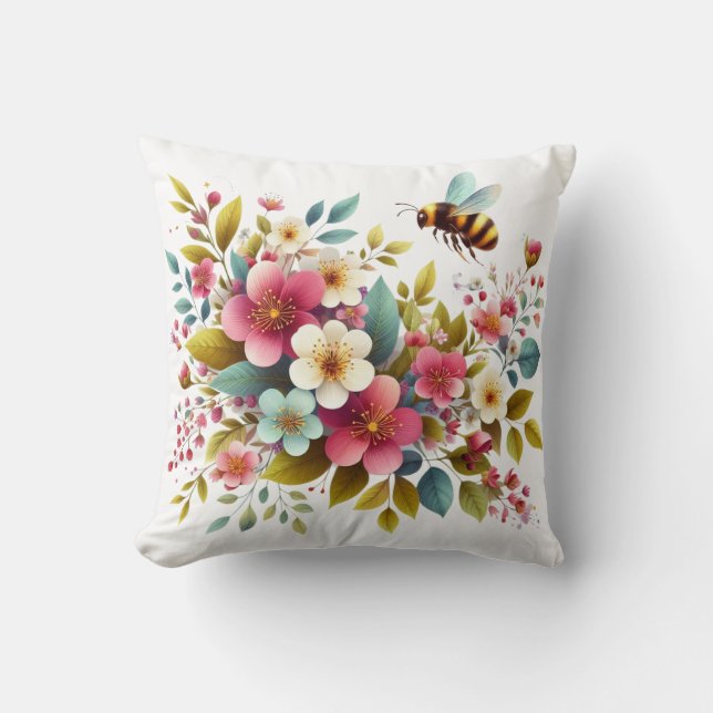 Colourful, Spring/Floral bee Cushion (Front)