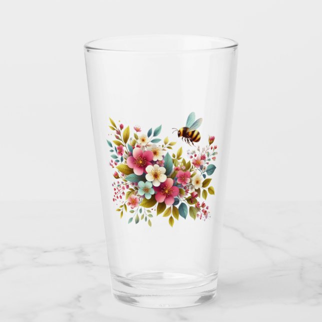Colourful, Spring/Floral bee Glass (Front)